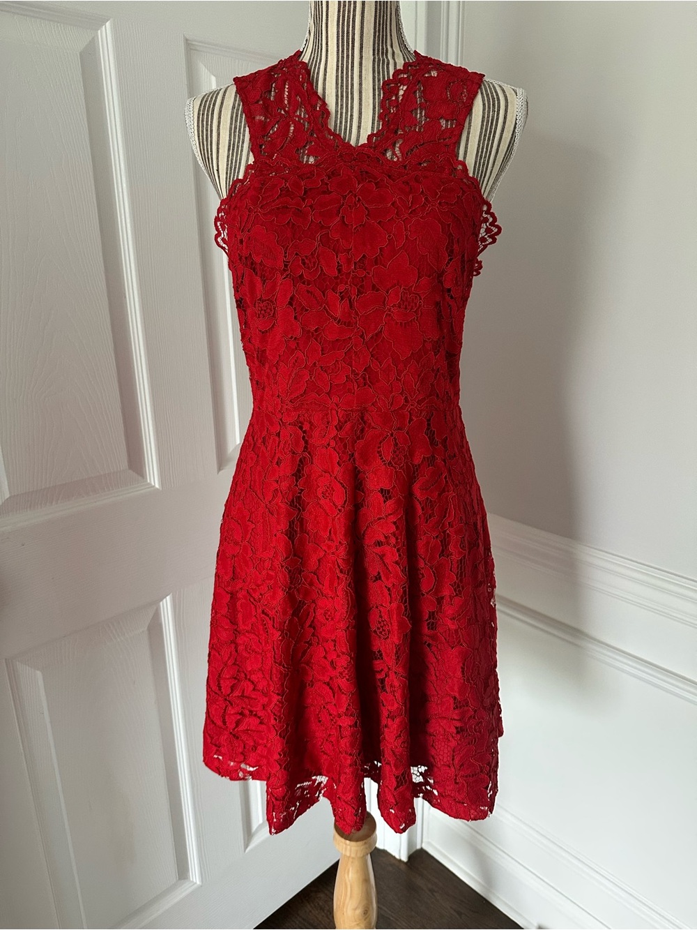 Sandro Paris Riviera Red Floral Lace Fit & Flare Dress Size 3 (US 8)